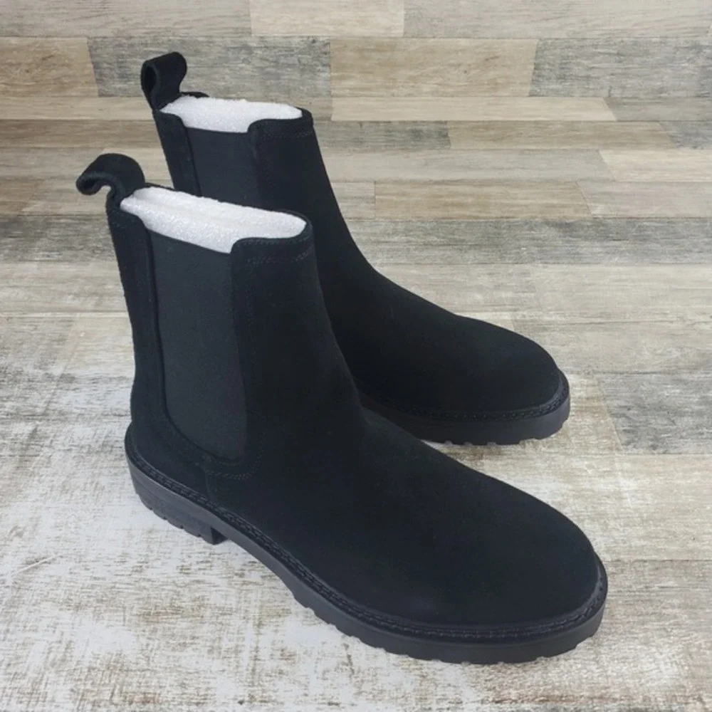 Saint Morta Chunky Chelsea Boots Sz 8 Black Suede Elastic‎ Panel Slip On Ankle
